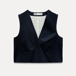 ZARA TAILORED NAVY BLUE COTTON VEST ZW COLLECTION L